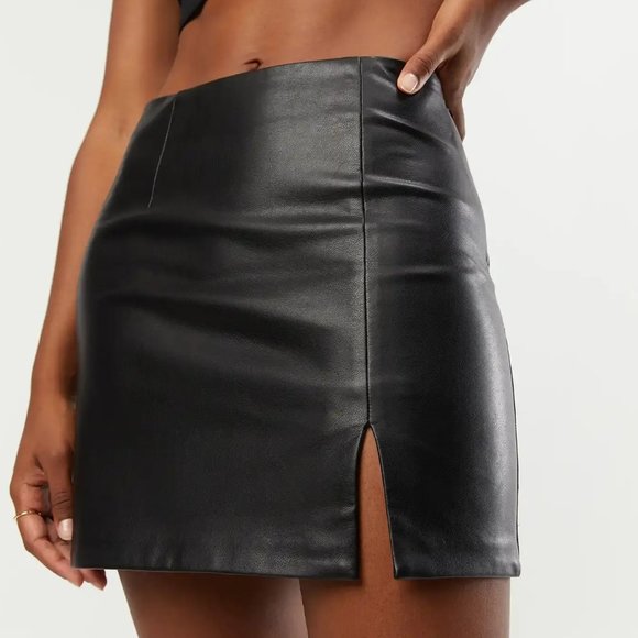 OAK+FORT VEGAN LEATHER MINI SKIRT BLACK LINED SIZE 10 - Picture 1 of 8